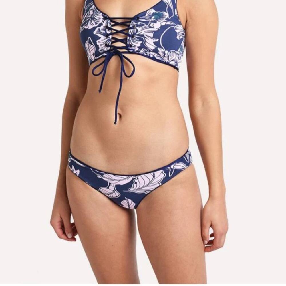 Maaji Low Rise Floral Bikini Bottoms Reversible Blue Size XS